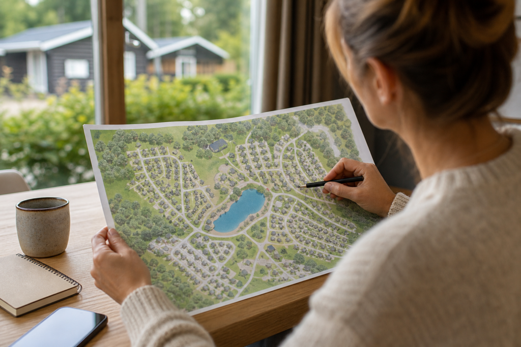 Een vakantieparkplattegrond lezen voor een betere ligging